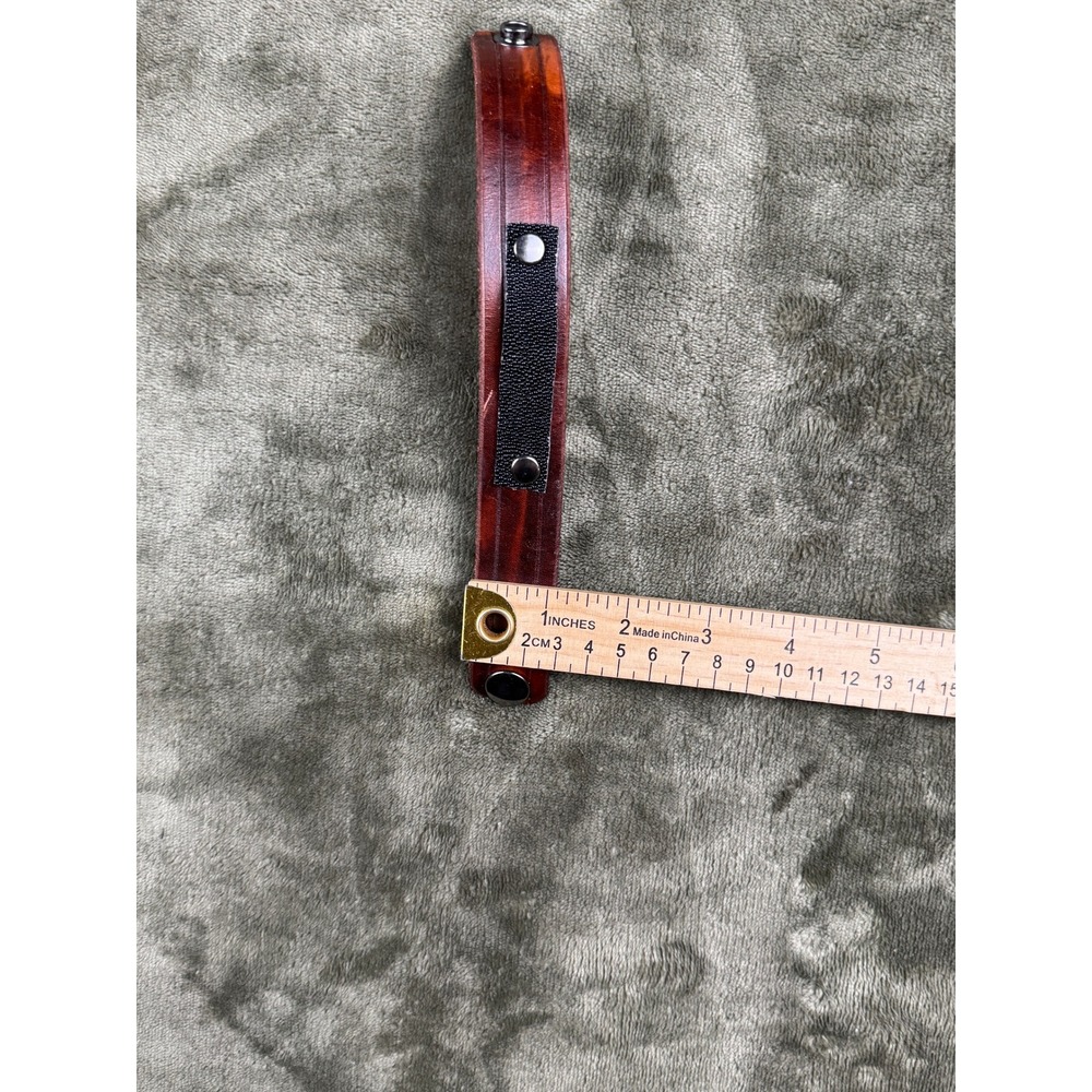 Handmade Brown Leather Cuff Bracelet Black Overlay Snap Button Biker Punk 8.5in - Picture 2 of 4
